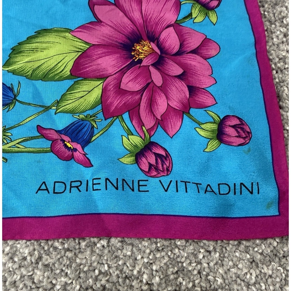 Vintage Adrienne Vittadini Silk Scarf Vibrant Purple Blue Floral 30" Square Tie - Picture 4 of 9